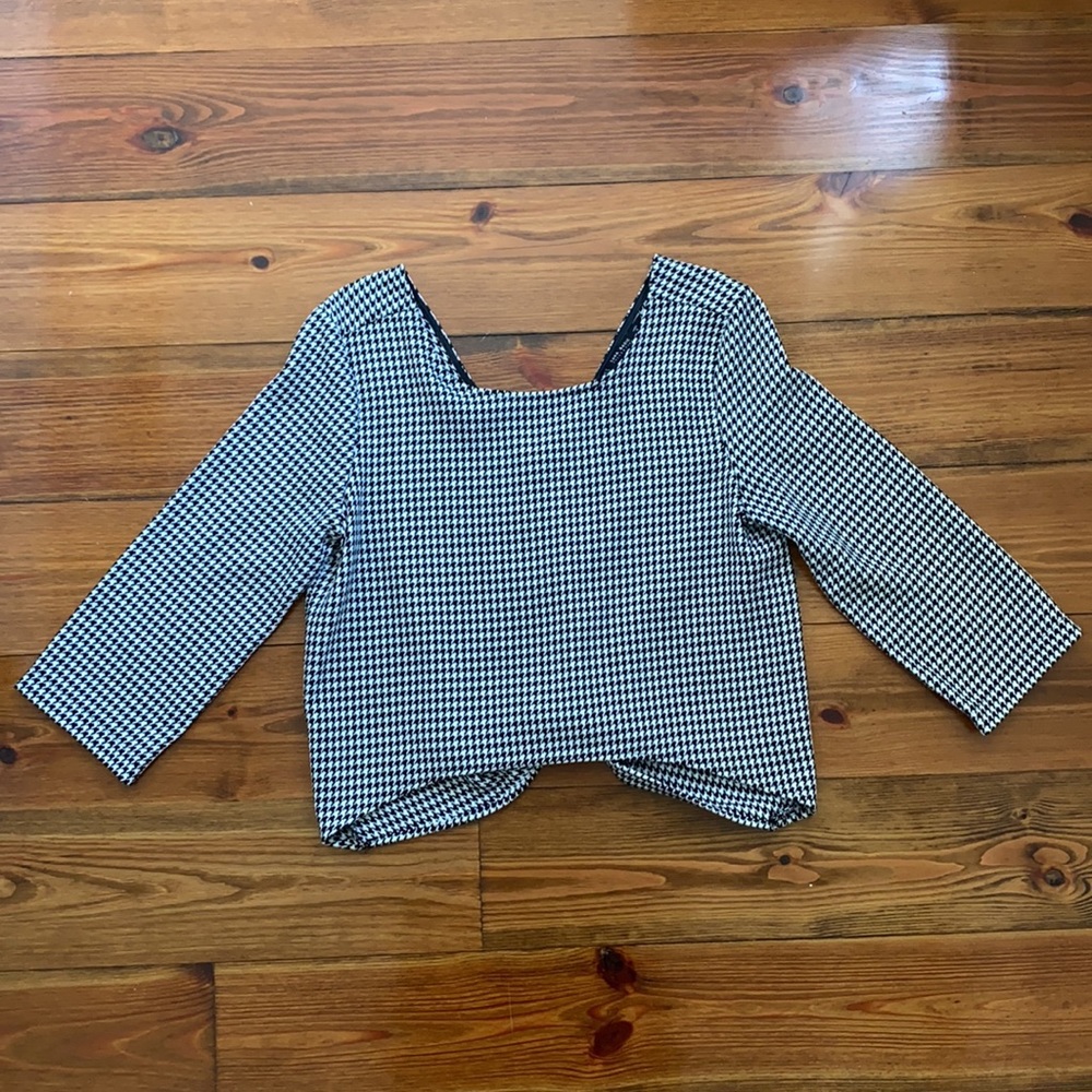 Zara Black & White Houndstooth Crop Top